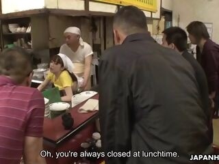 public gang-bang with japanese waitress mimi asuka in a ramen restaurant