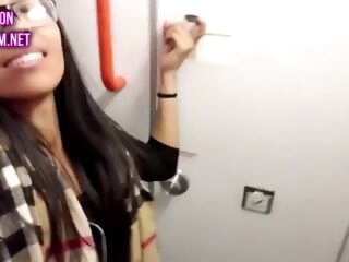 asian cunt gets moist on airplane toilet