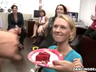 Masculine stripper cums on her slice of cake
